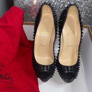 Christian Louboutin black lady peep spike heels